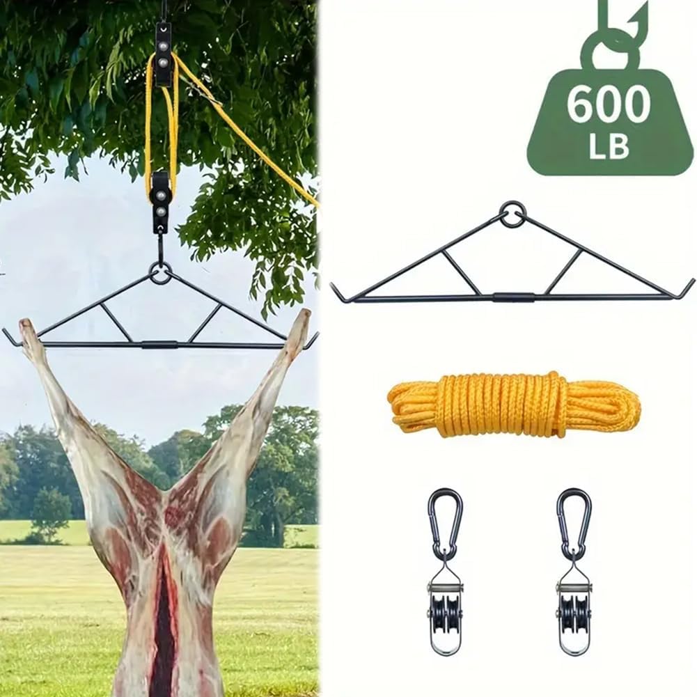 700LB Capacity Deer Hunting Game Hoist Pulley Lift System W/Gambrel Hunting Game Hanging Kit for Deer Carcass/Butcher Deer Hunting Accessories Gifts for Men