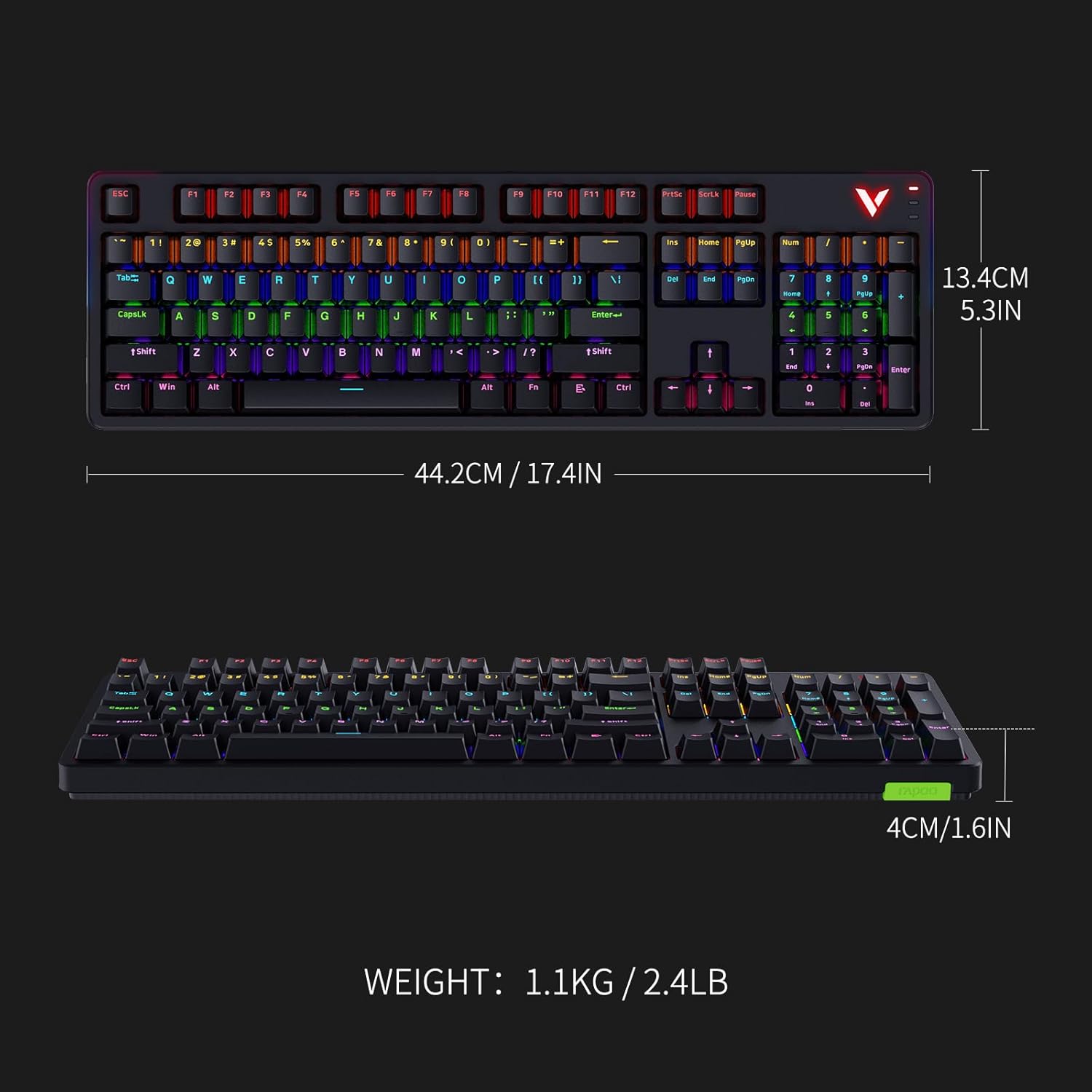 Dimensions and Weight of Rapoo V500Pro Keyboard