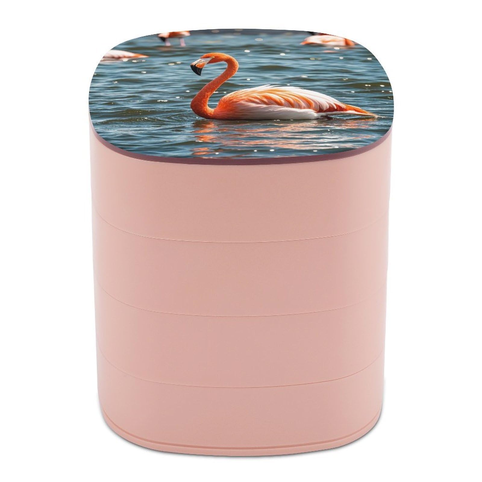 VstaDank Flamingo Jewelry Box with Mirror Travel Small Jewelry Case for Women 4-Layer Rotatable Jewelry Organizer Storage Box Portable Jewelry Storage Case for Rings Earrings