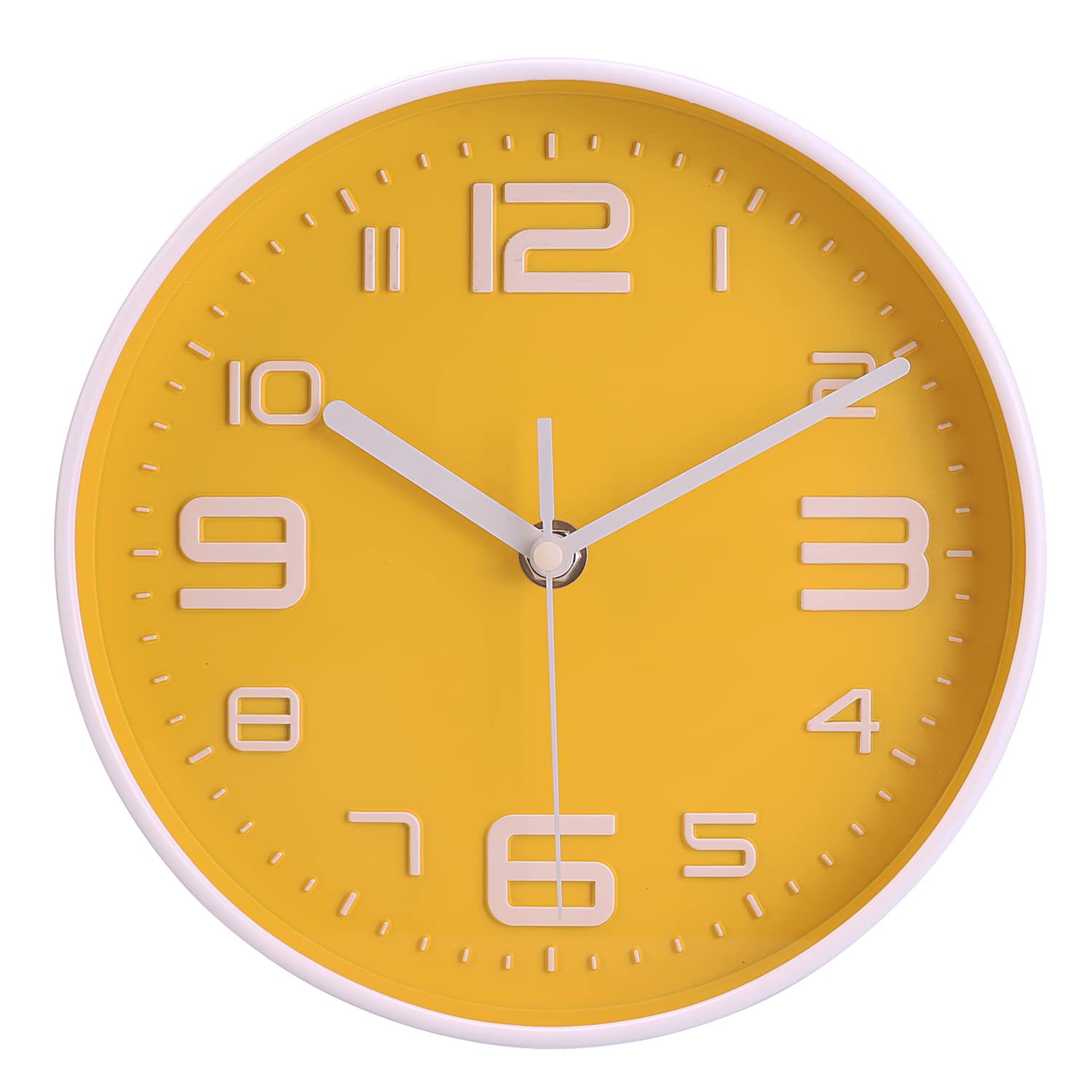 Topkey 8” Round Silent Wall clock Easy Read Big Numbers Kitchen Modern Non-ticking Decorative Wall Clock for Bedroom Office school-Yellow