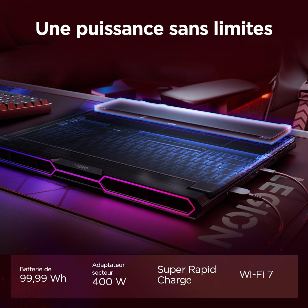 Lenovo Legion Pro 7 16AFR10H - Ordinateur Portable Gaming 16'' OLED (AMD Ryzen 9 9955HX3D, RAM 64Go, SSD 2To, NVIDIA RTX 5080 16GB) Clavier RGB rétroéclairé AZERTY Français - Noir Eclipse