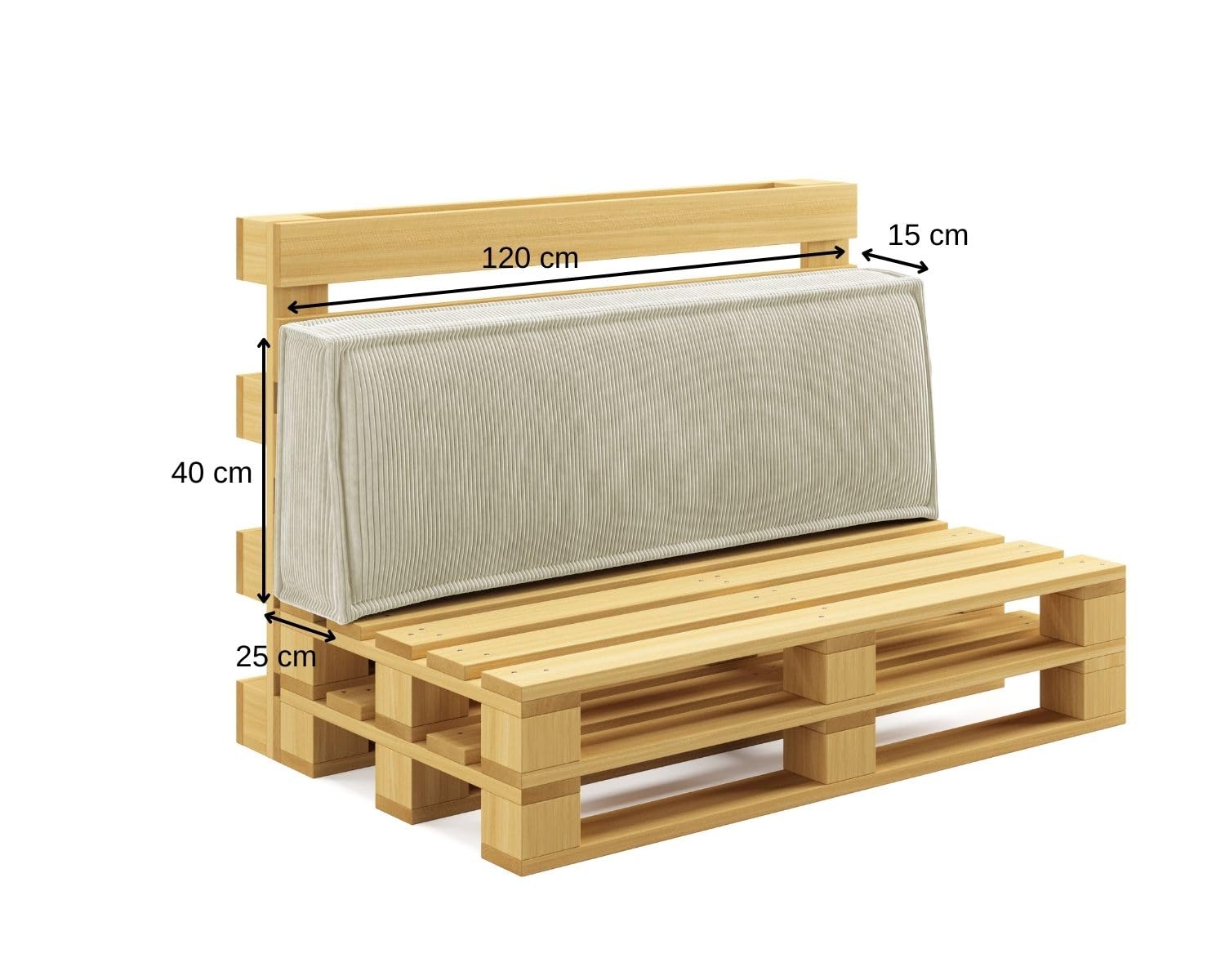 chilly pilley® Elegante Palettenkissen aus Cord – Hochwertiges Sitz- & Rückenkissen Set mit modernem Design, Sitzpolster mit Schaumstoffkern & Rückenkissen (2er Set, Creme)