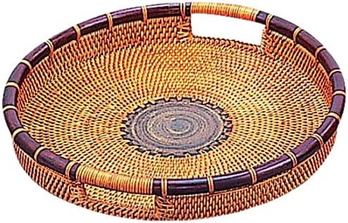 ORGBH Rattan and Terra Cotta Round Tray, Medium