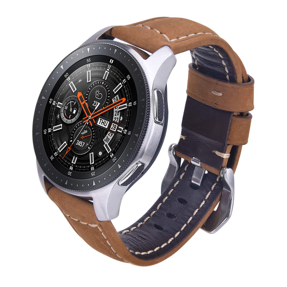 VIGOSS Leather Strap Compatible with Galaxy Watch 46mm Bands/Gear S3 Classic Band Men 22mm Premium Vintage Crazy Horse Bracelet Replacement for Samsung Galaxy Watch 46mm/Gear S3 Smartwatch Deep Brown