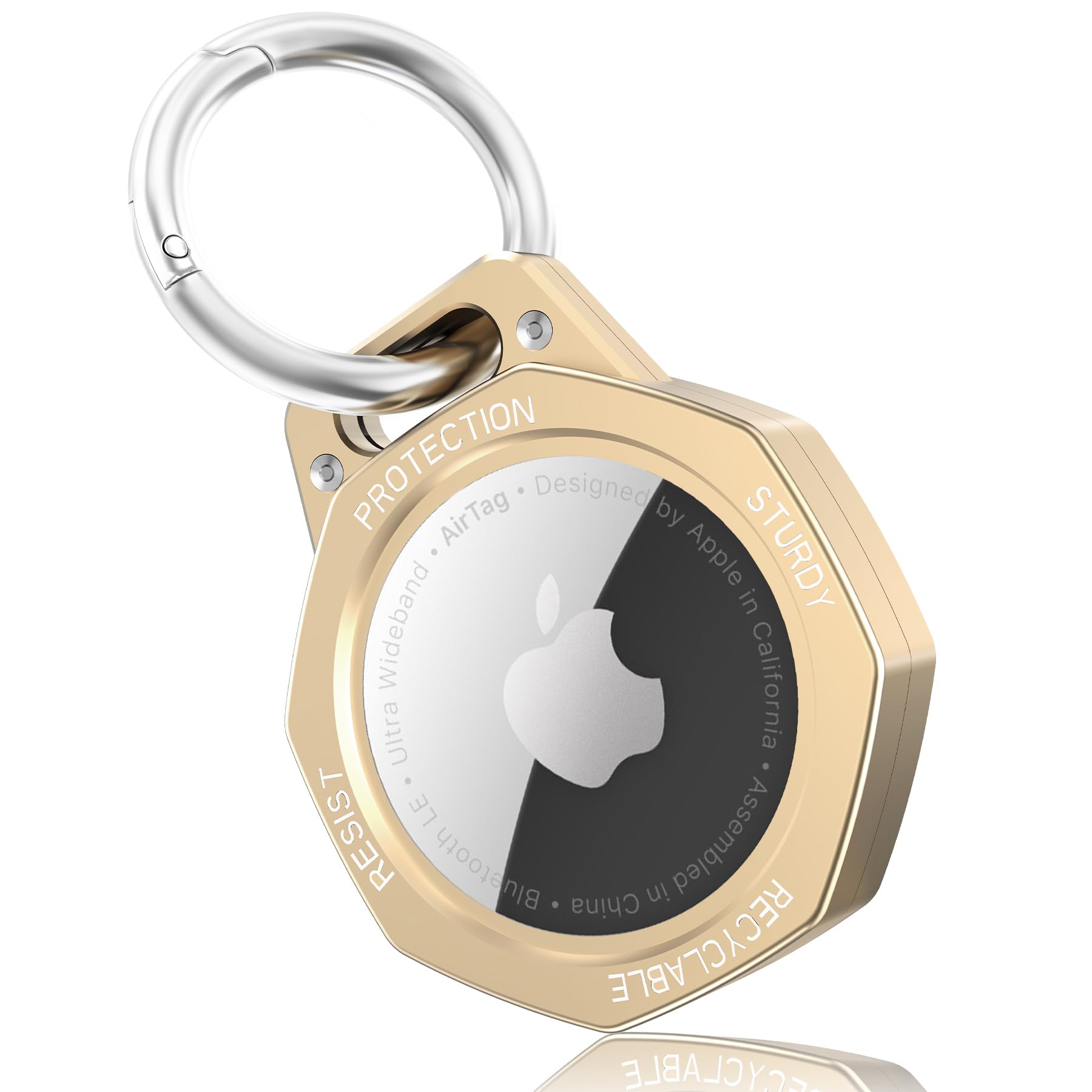 Tieuwant AirTag Holder Case- Aluminum Alloy Keychain for Apple AirTag Tracker (Gold)