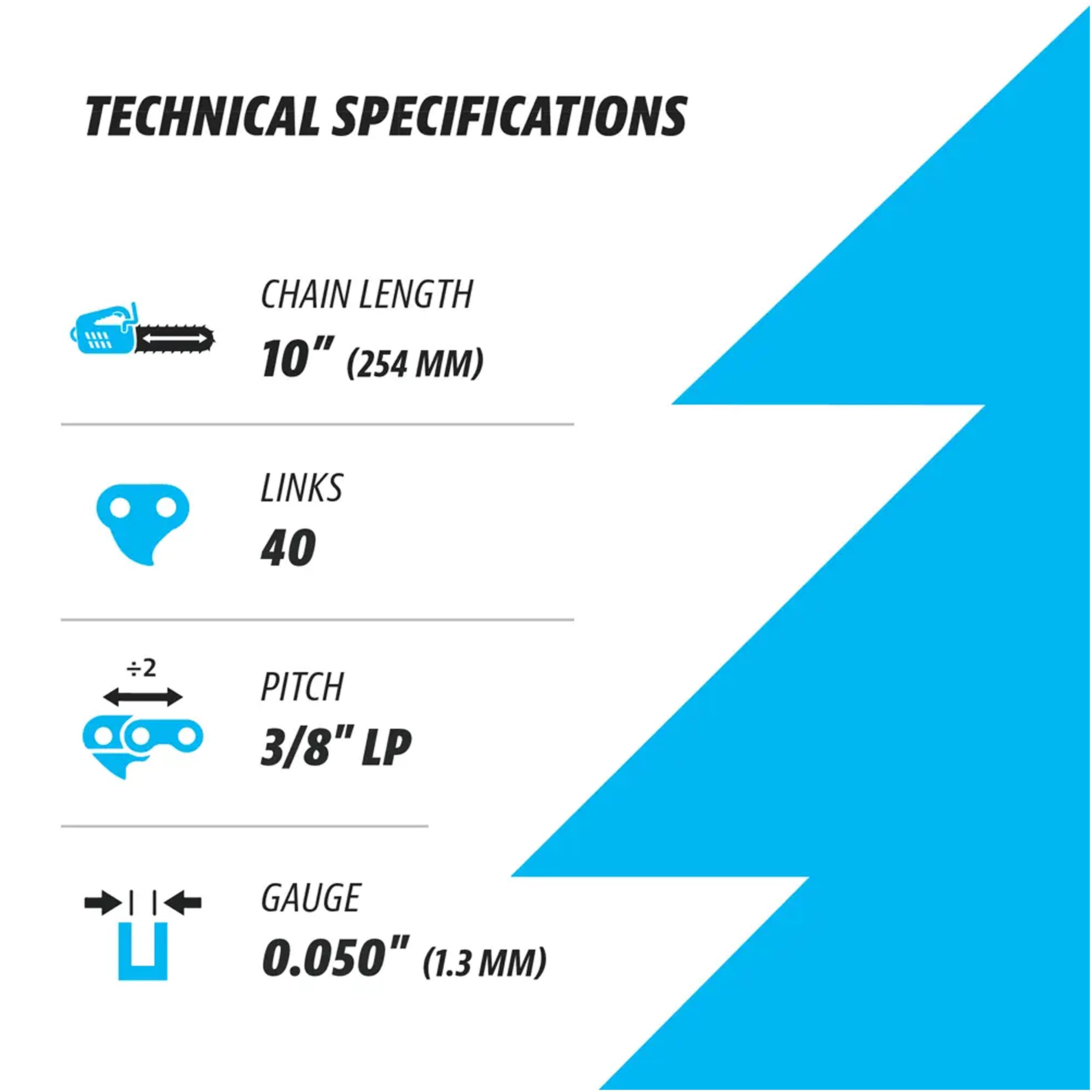 Premium 10 Inch Chainsaw Chain 3/8" LP Pitch, 050" Gauge, 40 Drive Links, German Steel, fits MAKITA, ECHO, Remington RM1035P, Worx WG309, Sun Joe SWJ803E, Craftsman - and more - S40 (3 Chains) - 3