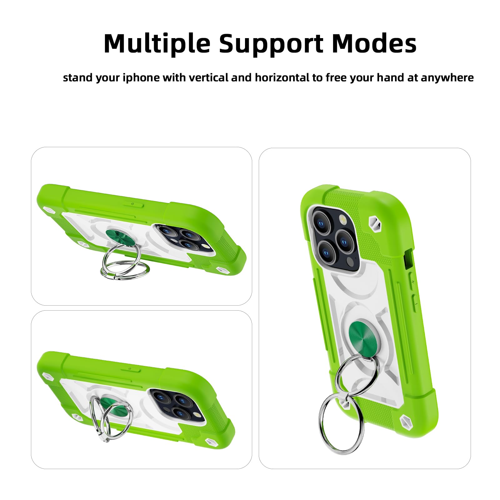 Compatibile con iPhone 15 Pro Max 6,7" - Custodia resistente agli urti di grado militare con anello di supporto, protezione per lo schermo in vetro e protezione per lenti della fotocamera