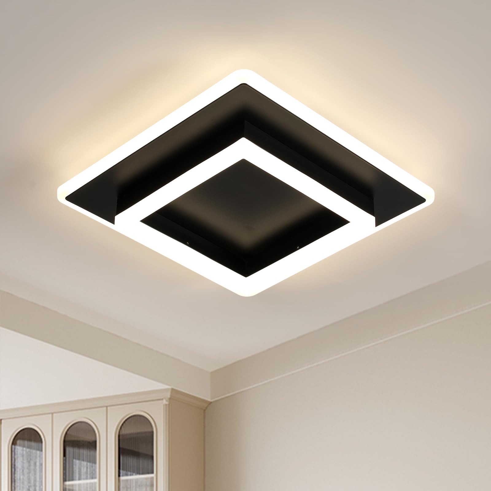Lampada da Soffitto a LED 30W 3375LM Plafoniera LED Moderna Quadrata | Lampadario LED Soffitto Moderno Nera per Camera da Letto Soggiorno Cucina, Luce Naturale 4500K, 30CM