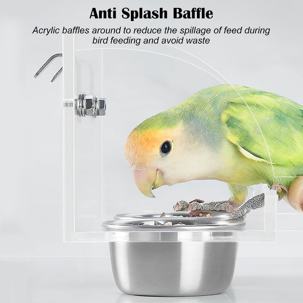 Vogel Futter und Wassernapf, Transparente Vogelfutterspender für Käfig, Edelstahl Napf Vogel zum Aufhängen Für Vögel Papageien