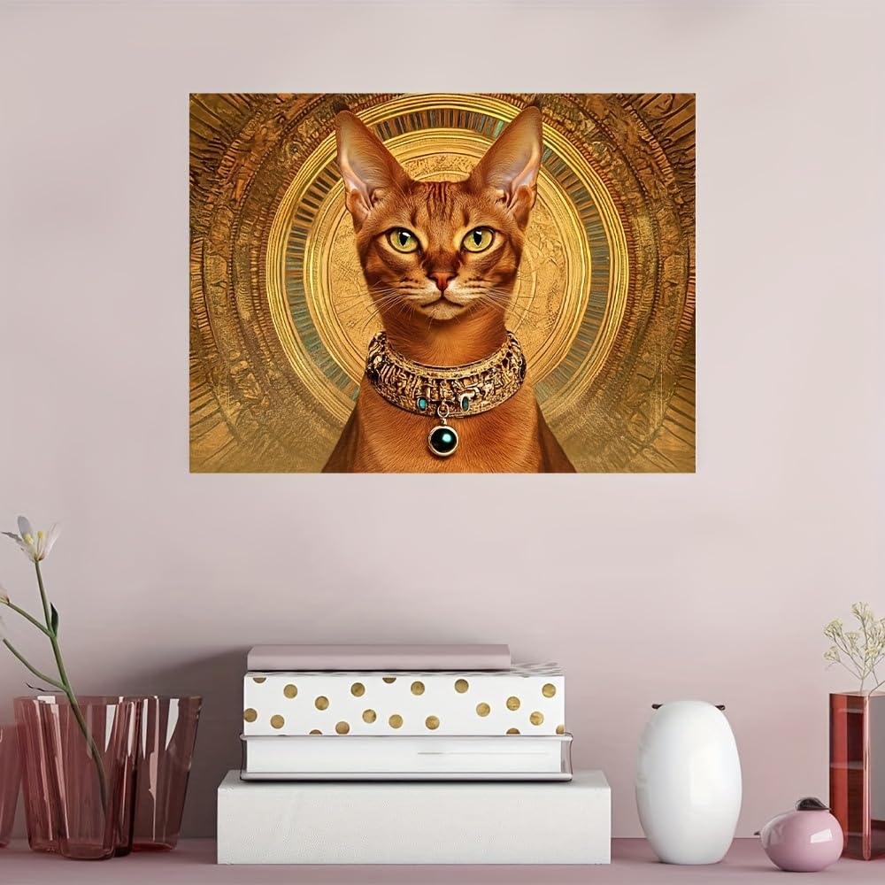 Minimalistyczny obraz ścienny w stylu boho z kotem abisyńskim (30 x 60 cm/z ramą)