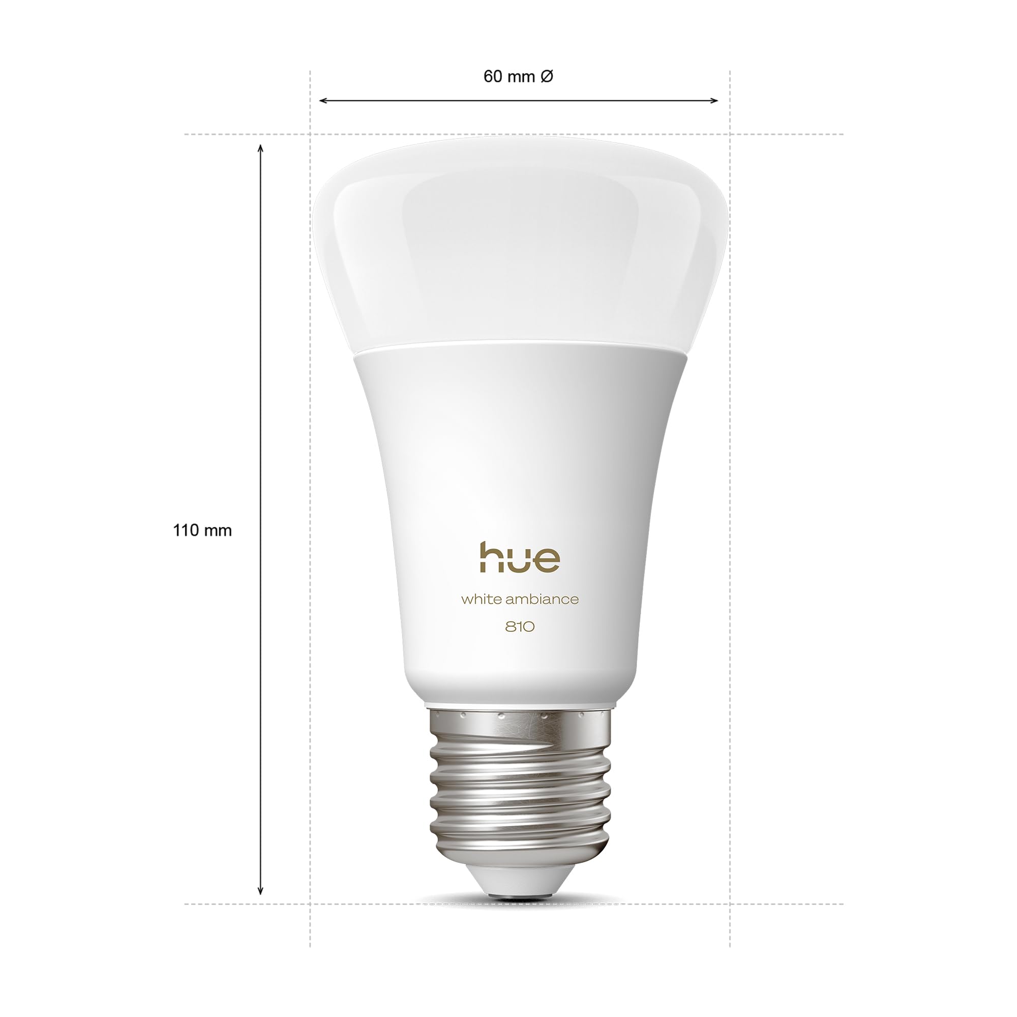 Żarówka Philips Hue Smart LED A60, White Ambiance, trzonek E27, 6 W, pełne spektrum światła 1000K–20000K, 810 lumenów, przyciemnianie, działa z Alexa, Google Assistant i Apple Home, op. 4 szt.