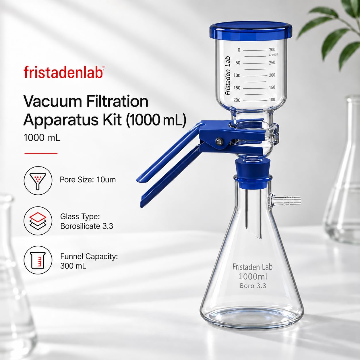 Fristaden Lab Vacuum Filtration Apparatus Kit | 1000 mL Filtering Flask | 300 mL Glass Buchner Funnel | USA Company — Amazon image 2