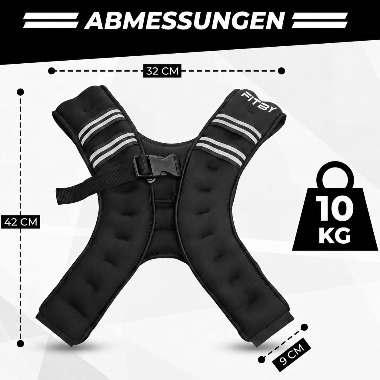 Gewichtsweste 10kg Herren Damen – Weighted Vest Verstellbar, Atmungsaktiv & Wasserabweisend, Trainingsweste für Krafttraining, Laufen, Crossfit, Calisthenics, Fitness, Schwarz