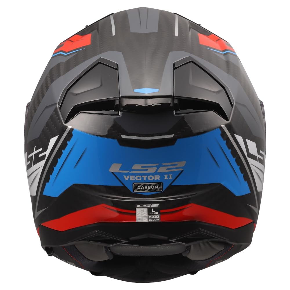 Designed LS2 FF811 Vector II Carbon Savage Azul Rojo Bluetooth Sena Integrado - Casco de Moto Integral con Visor Solar, Pinlock y Pantalla Oscura - Helmets Unisex Hombre y Mujer - ECE 22.06