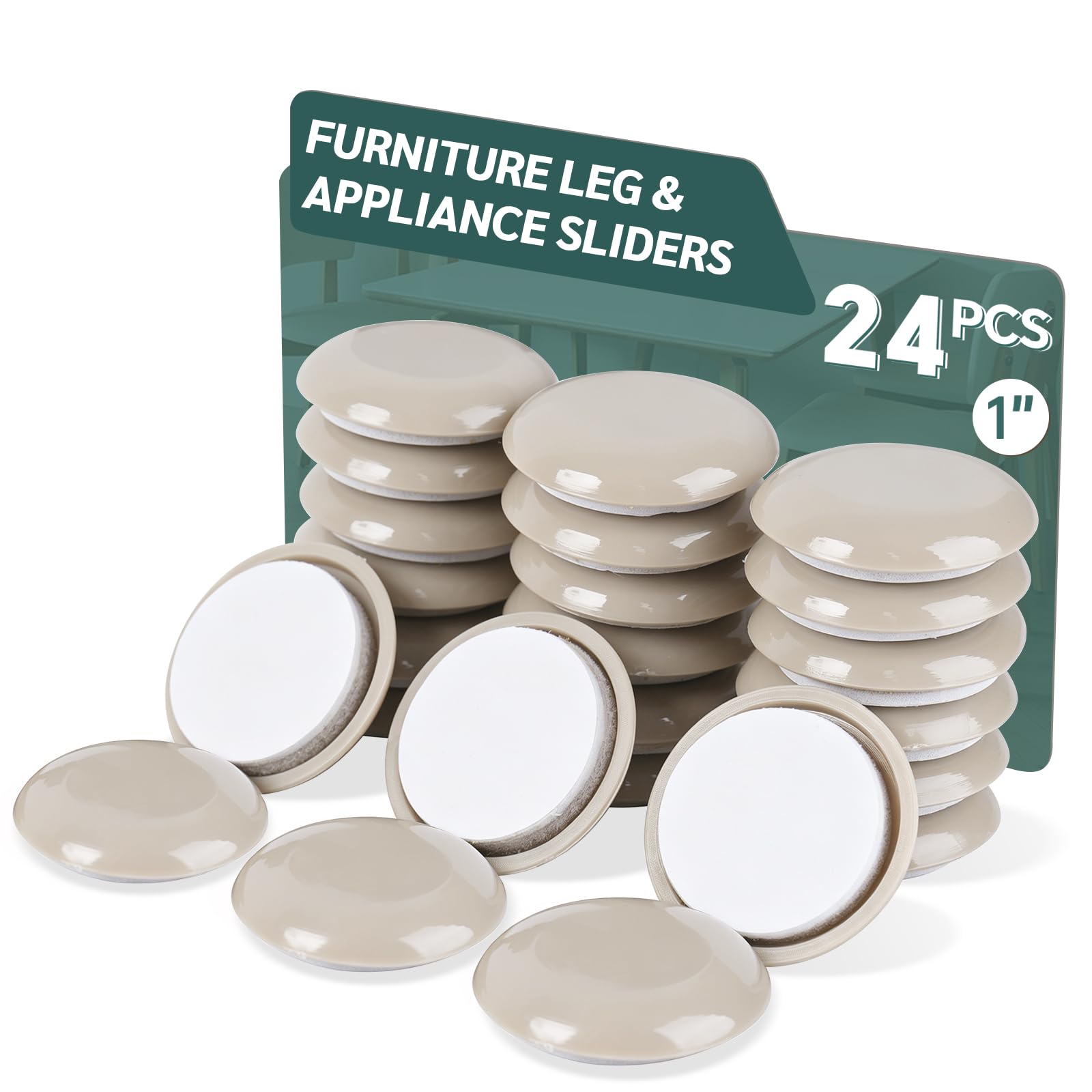 Round Furniture Sliders Self-Adhesive 1 Inch 24 Pcs, Sliders for Furniture on Carpet & Hardwood Floors, Chair Sliders, Furniture Moving Sliders for Effortless Furniture Movement & Floor Protection