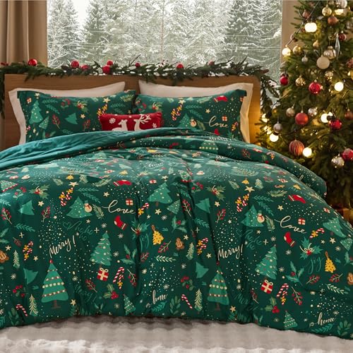 Bedsure Christmas Comforter Set King - Christmas Bed Set with Festival Forest, Soft Bedding for...