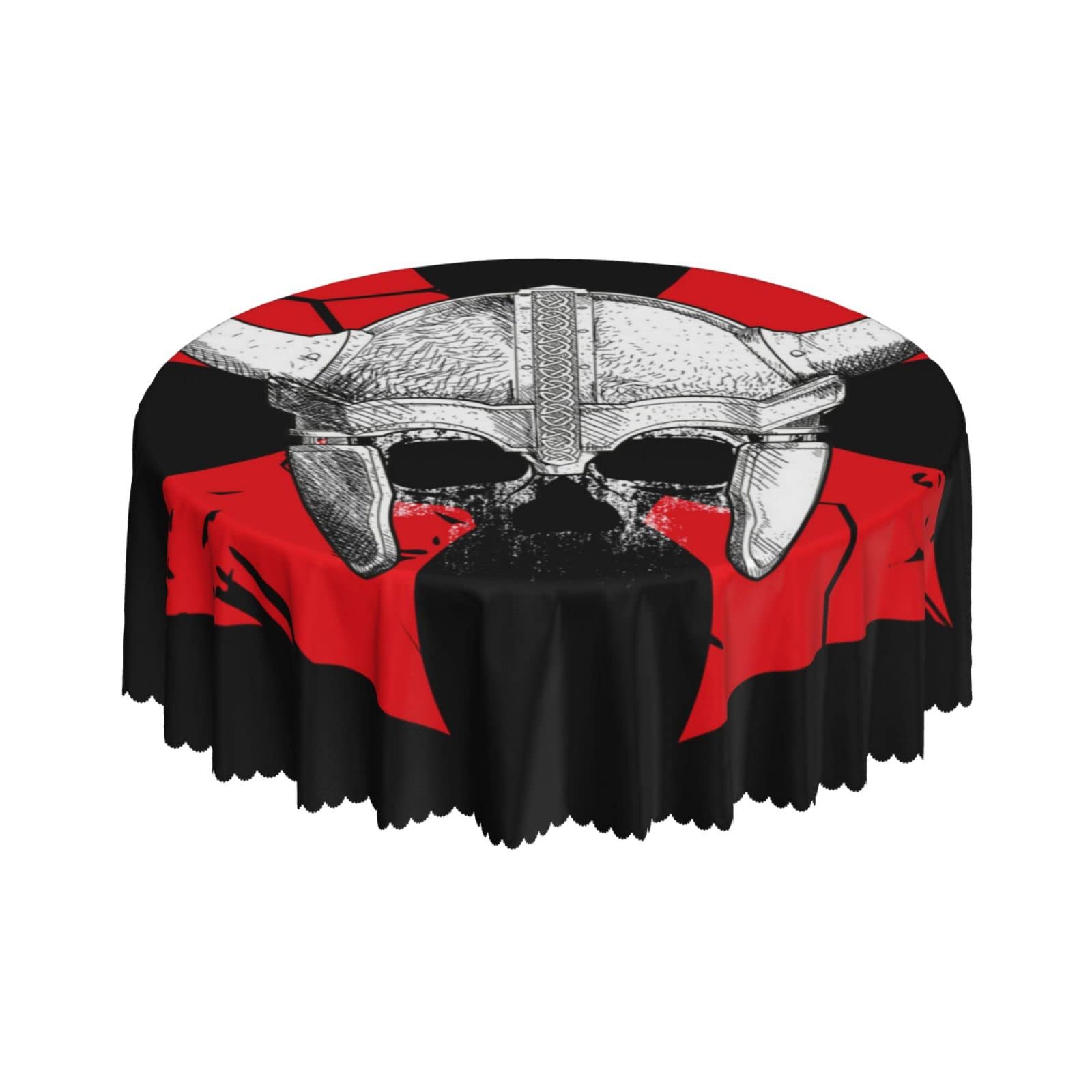 Lsjuee Viking Skull Warrior Red Round Tablecloth 60 Inch Printed Washable Tablecloth for Dining Party Holiday Fall Home Decorative