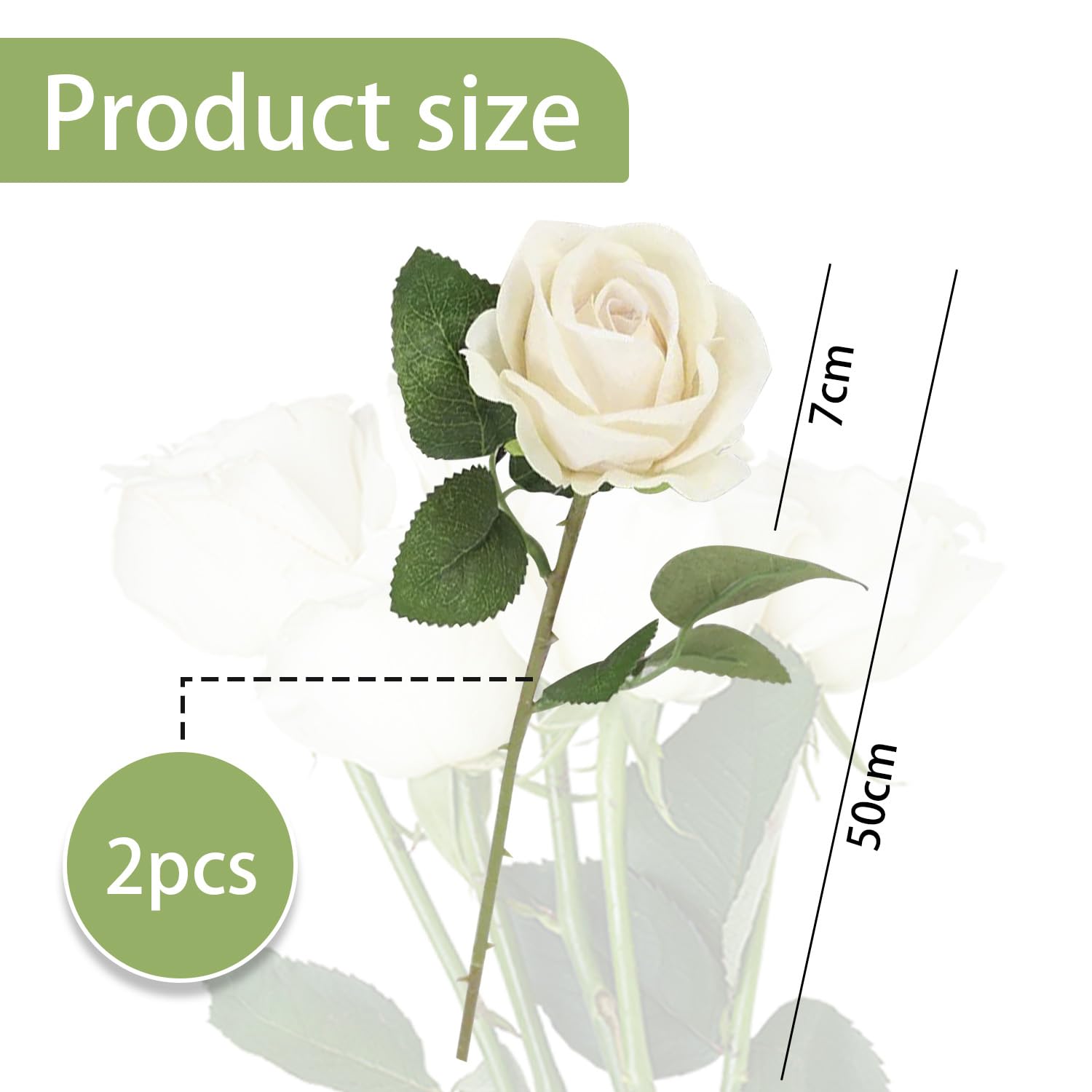 arrderly 2PCS White Artificial Rose Flowers, Artificial Rose with Stem - Image 2