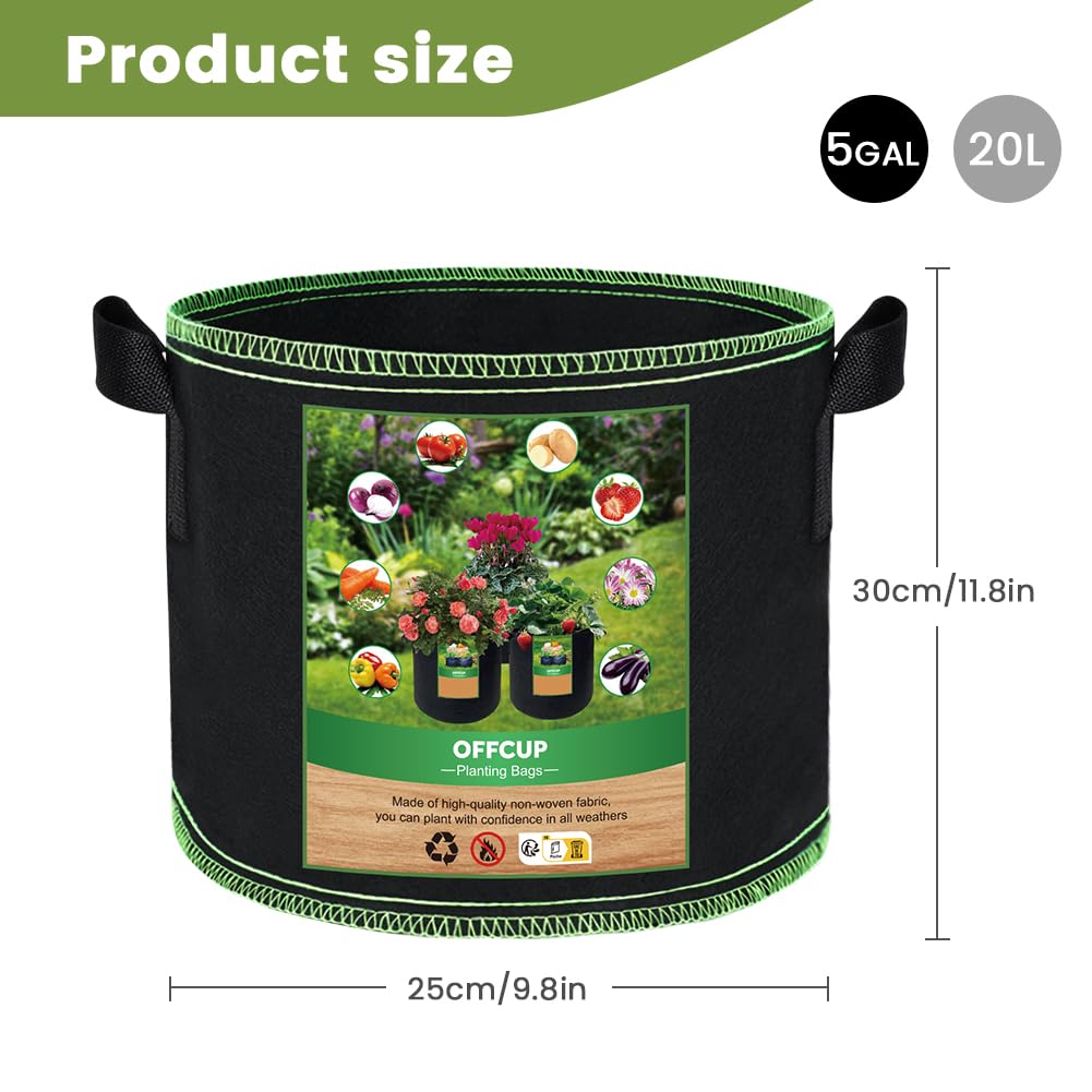 OFFCUP Sacchi Per Piante 20L (5 Pezzi) – Vasi In Tessuto Non Tessuto Con Maniglie, Traspiranti, Per Patate, Pomodori E Fragole - 2