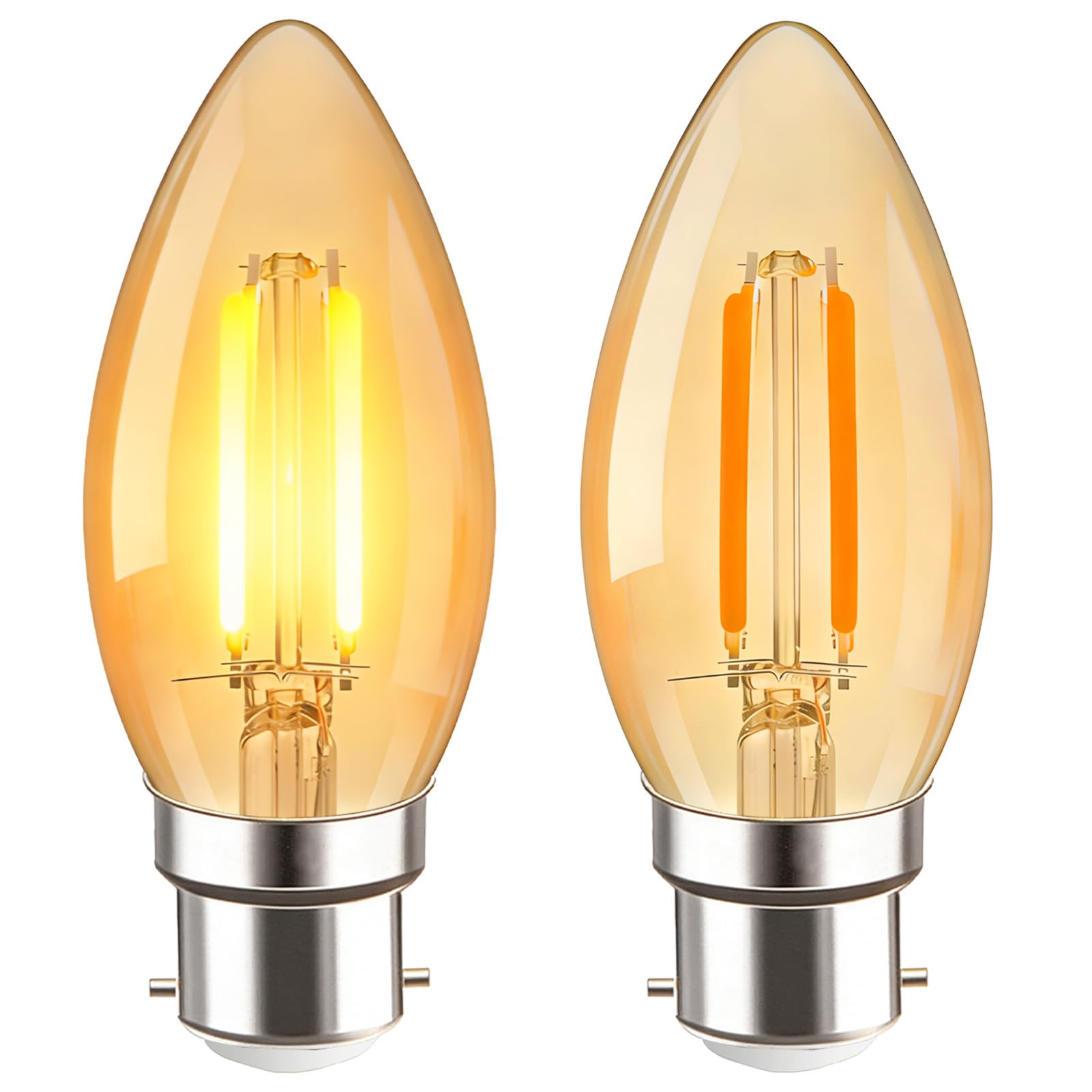 B22 C35 LED Candle Light Bulb,2W 2700K Warm White Bayonet Light Bulb Vintage Amber Glass Filament Candle Bulbs,20W Incandescent Equivalent,Non-Dimmable Energy Saving Lamp for Chandelier Wall Lights