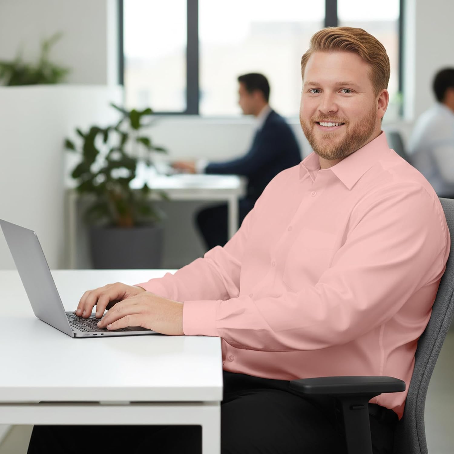 Mens Dress Shirts Long Sleeve Collared Stretch Solid Formal Wedding Dating Business Casual Button Down Shirt Pocket - Image 3