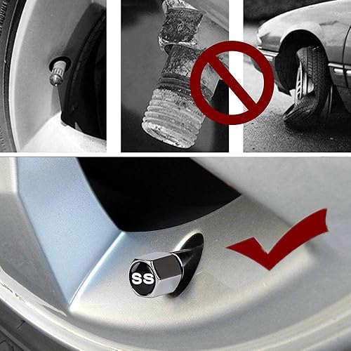 Miniatura 5 de XDG 4pcs SS Logo de los neumáticos de coche a prueba de fugas de aleación de zinc cromo válvula de vástago de cubiertas de aire para Chevy Camaro