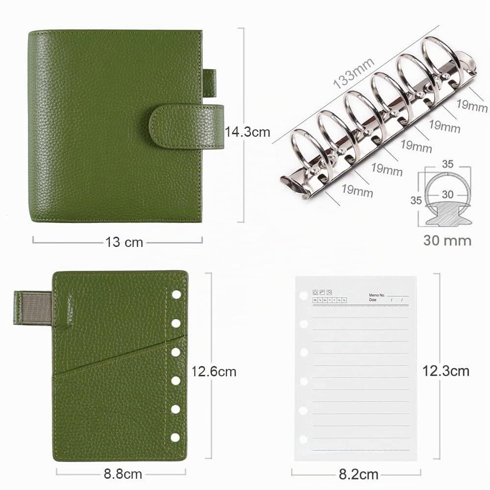 Moterm Pocket Luxe Ring Planer– Echtes Leder Binder Organizer (Kiesel-Olivgrün, 30mm Ring)