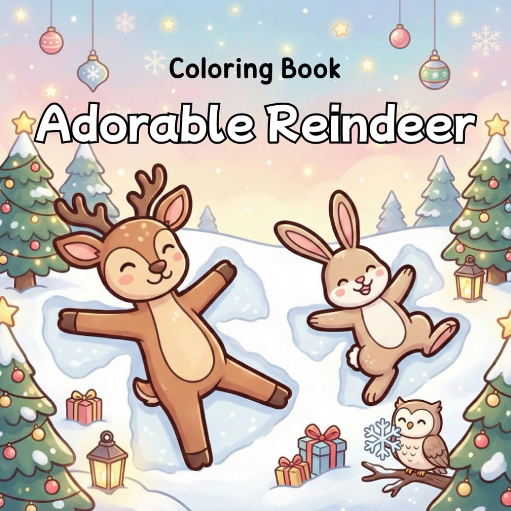 Adorable Reindeer Adventures Coloring Book: A joyful collection of playful reindeer, cozy snow scenes, and sweet holiday moments that bring calm, easy coloring fun for all ages.