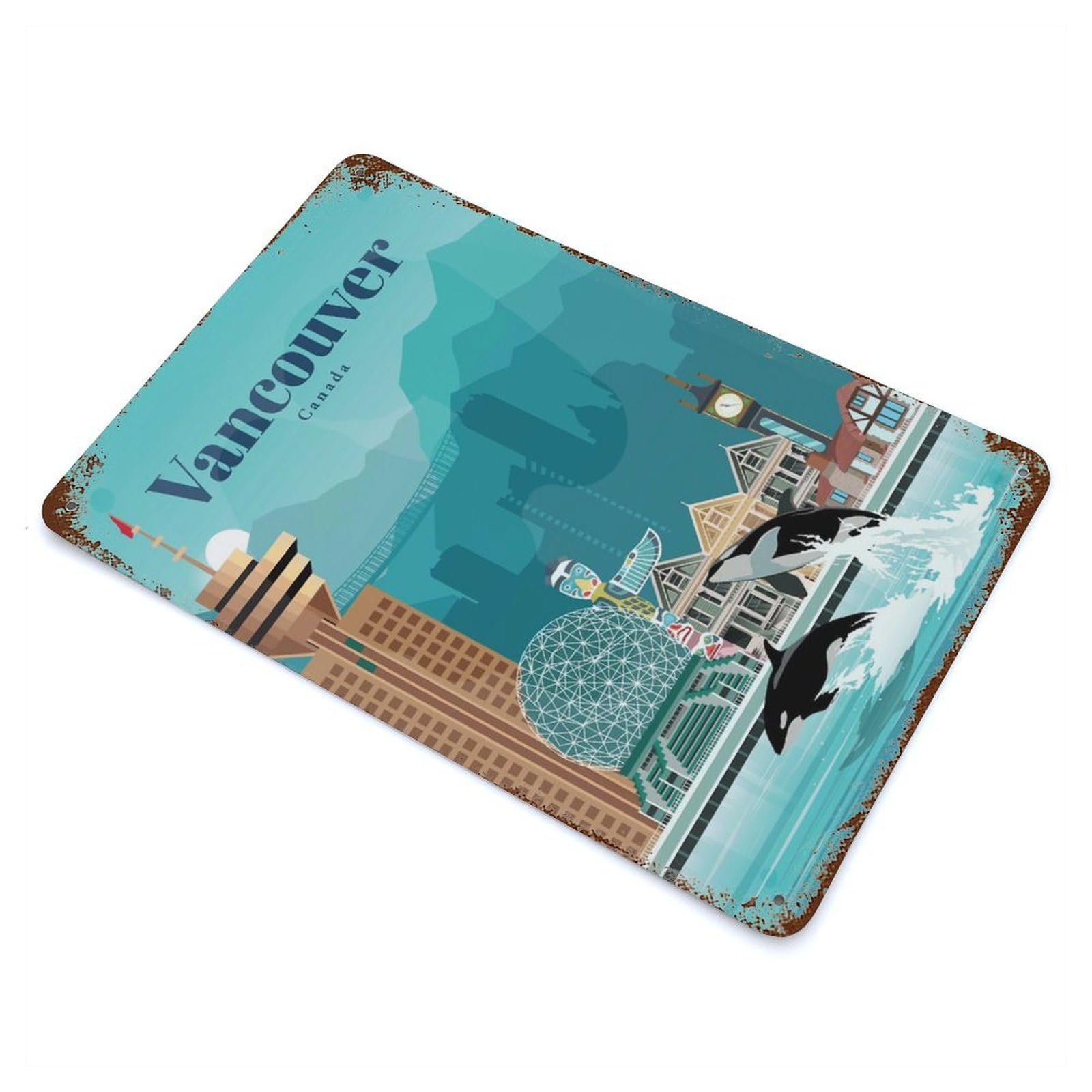 Garage Style Travel to Vancouver Rustic Tin Plaque 11.8"x7.9", Classic Wall Plaque for Bar And Workshop