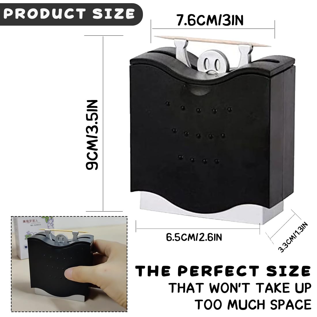 Porte-Cure-Dents Automatique 6,5 cm Distributeur Noir