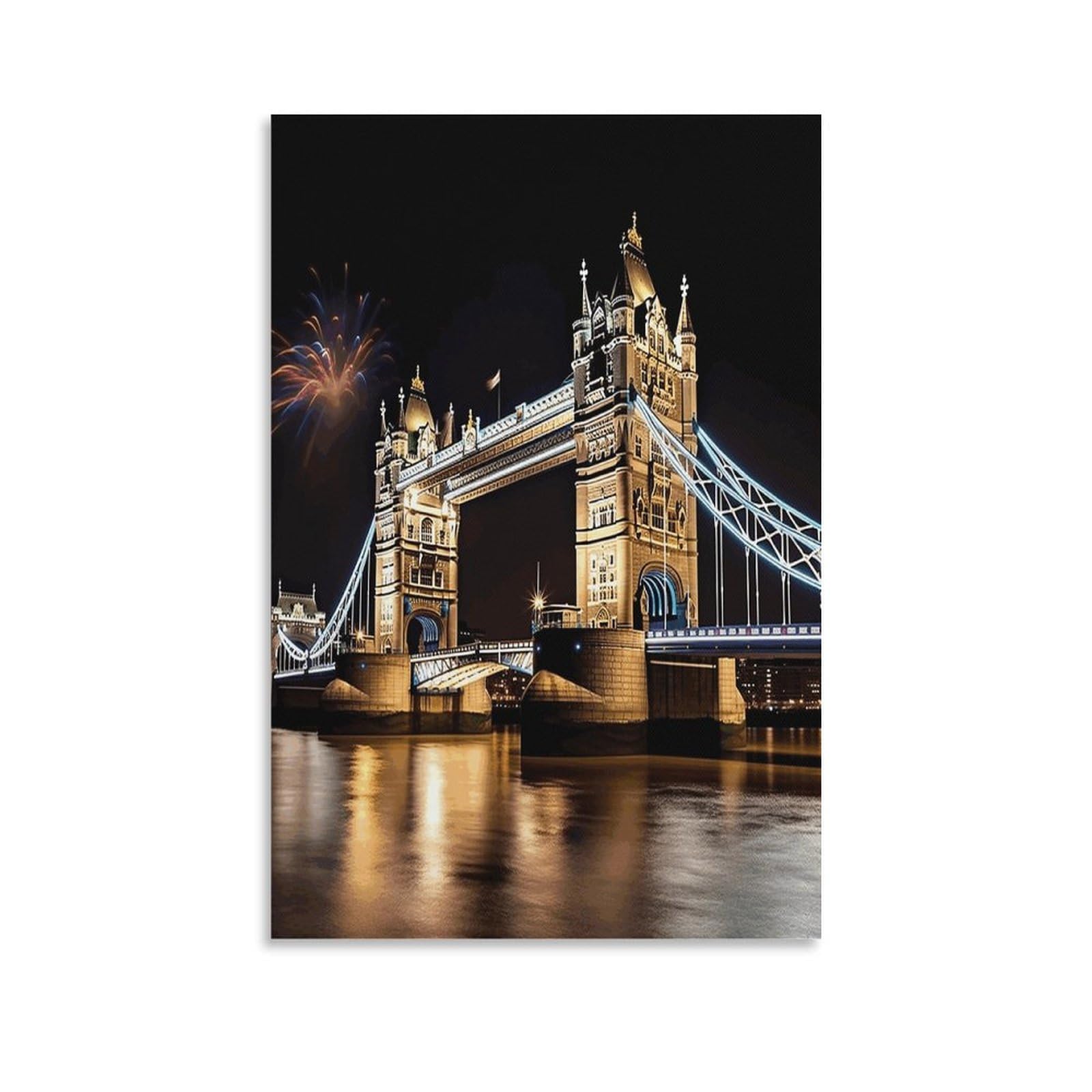 Night London Tower Bridge Canvas Wall Art on Canvas Prints Artwork Exquisite Decor Artwork Hang Wall Picture Hangable Decor Painting Picture Printed Poster Art for Home Decor 08x12inch(20x30cm)