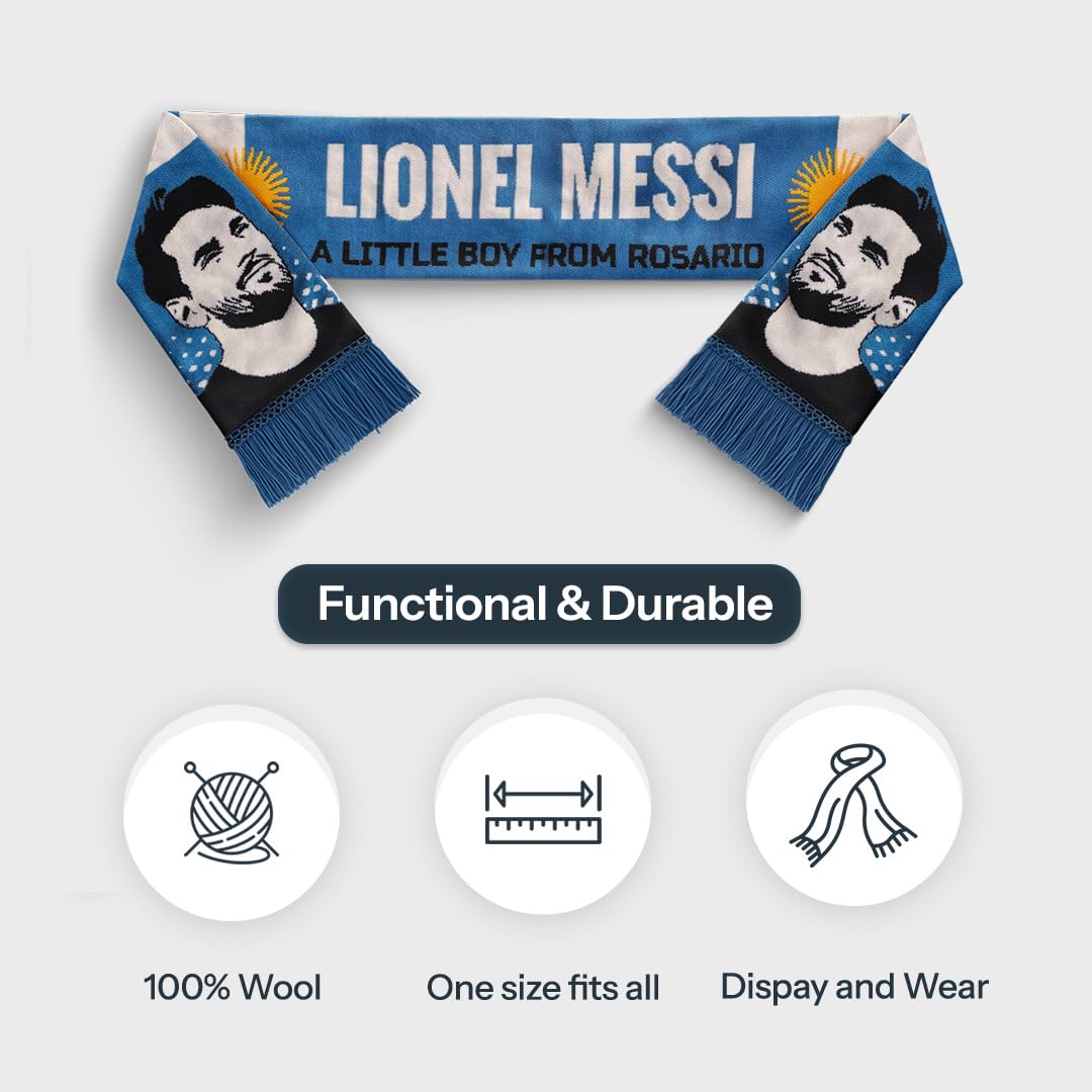 TACKLE FROM BEHIND Messi World Cup Knitted Football Scarf, Argentina, 100% Wool, 48" x 7", Soft and Warm, Gift for Football Fans 4