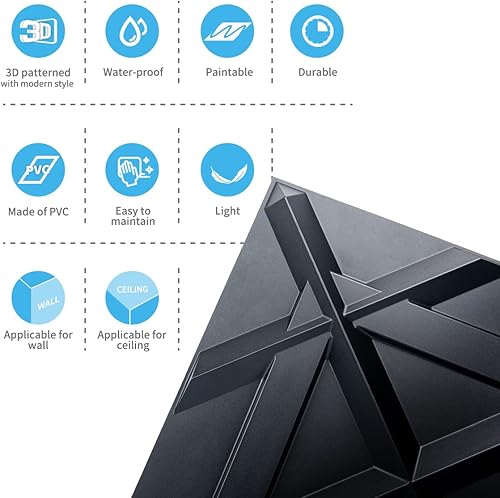 Vista 13 de Art3d Panel de pared 3D de PVC, azulejos decorativos de pared en blanco, paquete de 12 unidades de 19.7 x 19.7 pulgadas Matt blanco