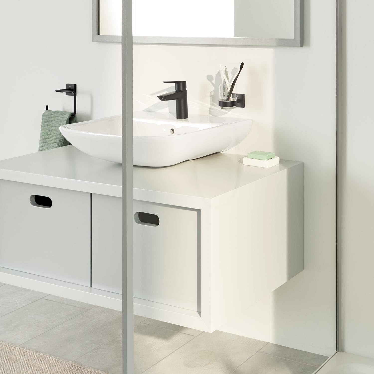 GROHE Start Cube Quickfix - Vaso de cristal con soporte, Negro Mate 410972430