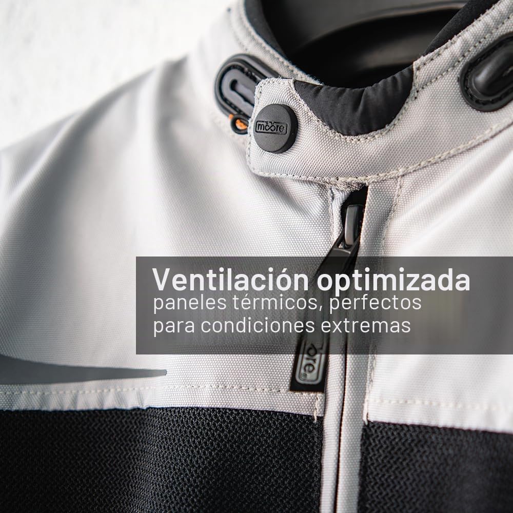 Moore I Chaqueta de Moto Air, Gris/Negro – Alta Ventilación, Protecciones CE, Diseño Deportivo