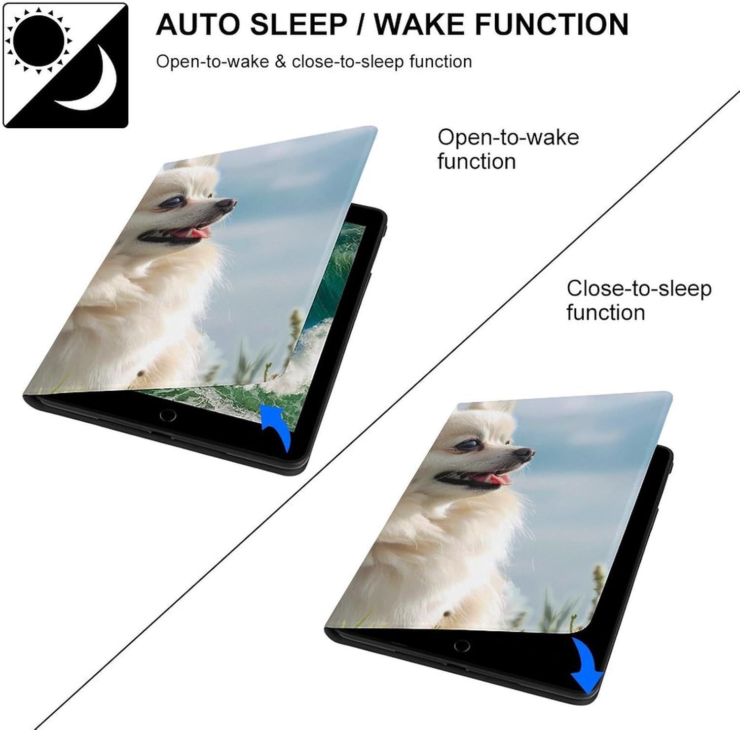 Pomeranian Printed Case Trifold Stand Protective Cover Compatible with ipad 2017/2018/Air1/Air2 (9.7in)