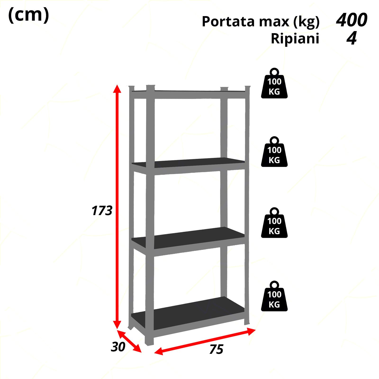 SICIGNANO CASALINGHI Scaffale in Metallo con 5 Ripiani MDF, 90x40x180 cm, Bianco (CM.75X30X173h, 1, CONFEZIONE)