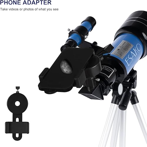 Miniatura 5 de Telescopio para niños y adultos, telescopios portátiles para principiantes de 2.756 in con 3 oculares, trípode de altura ajustable y adaptador de