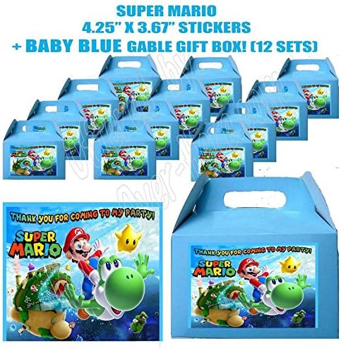 Mario Bros Game Video game Party Favor Boxes with Thank you Decals Stickers Loots Hot Pink Birthday Shower 12 PIECES GREAT SELLER