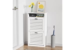 Space-Saving Bedroom Shoe Storage Cabinet with Convenient Flip Drawers and Top Cubby