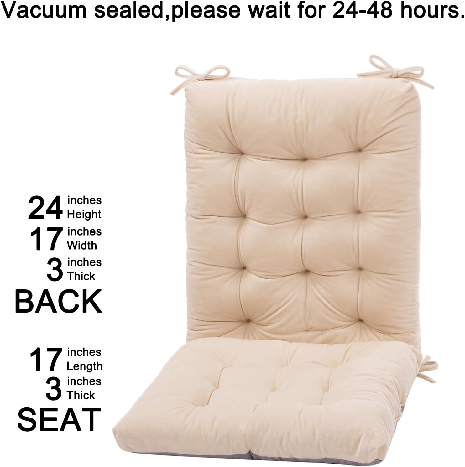 Rocking Chair Cushion Set - Plush Crystal Velvet, Non-Slip Tufted Seat & Back Pads with Ties, Fade-Resistant for Indoor Use (Beige)