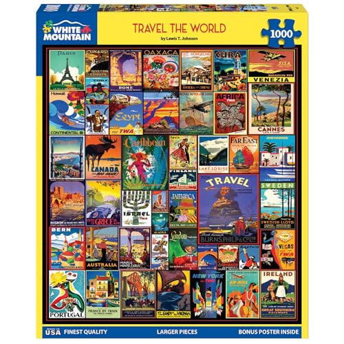 Rompecabezas White Mountain de 1000 piezas, Viaja por el Mundo, piezas grandes, regalo para adultos y familia, 24x30 pulgadas, collage de países del mundo miniatura 2