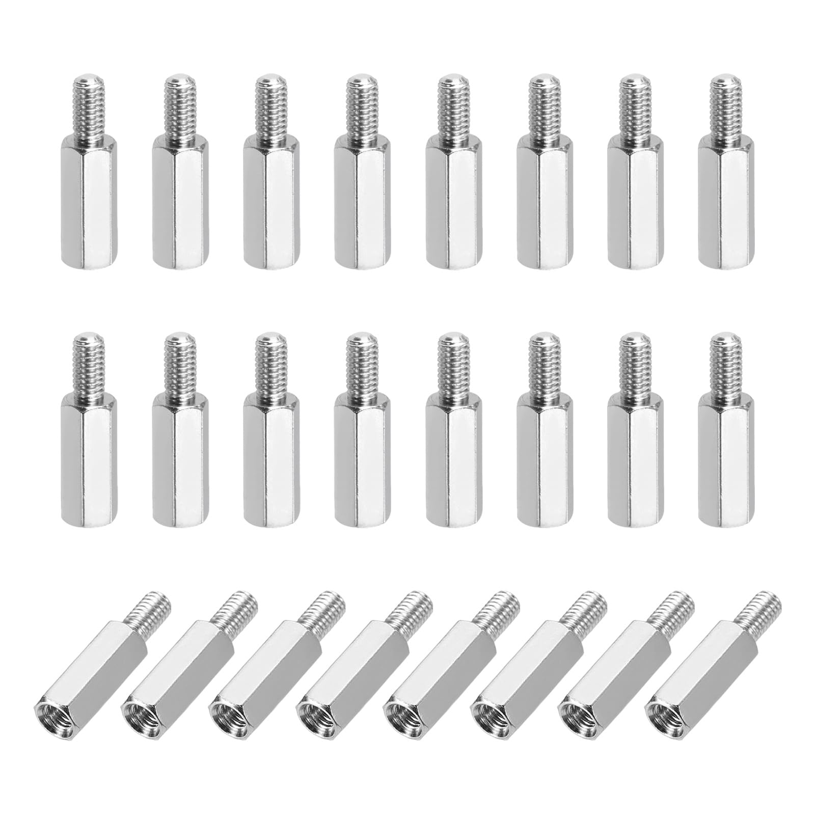 sourcing map Hex Spacer Screws, M3x12mm+6mm Male to Female Thread Brass Nickel Plated Motherboard Standoffs Spacer Pillars for PCB Circuit Boards FPV Quadcopter Drone DIY, Pack of 24