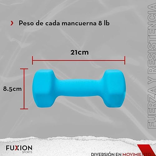 Miniatura 3 de FUXION Neoprene Dumbbell Hand Weights, Sets of 2 Hexagon Non-Slip Weights for Home Gym Yoga Pilates Workout