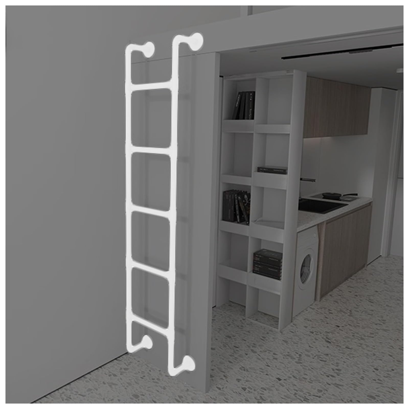 Black White Attic Ladder Vintage Industrial Iron Pipe, Basement Window Well Escape Ladder, Top Bunk Bed Ladder Only for Dorm Room Camper Travel Trailer RV Motorhome, Kids Adults (Color : White, Size