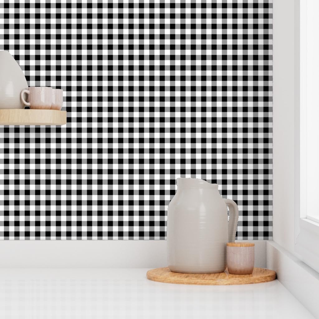 Peel & Stick Wallpaper 3ft x 2ft - Inch Black White Gingham Check Grey Buffalo Gray Squares Custom Removable Wallpaper by Spoonflower