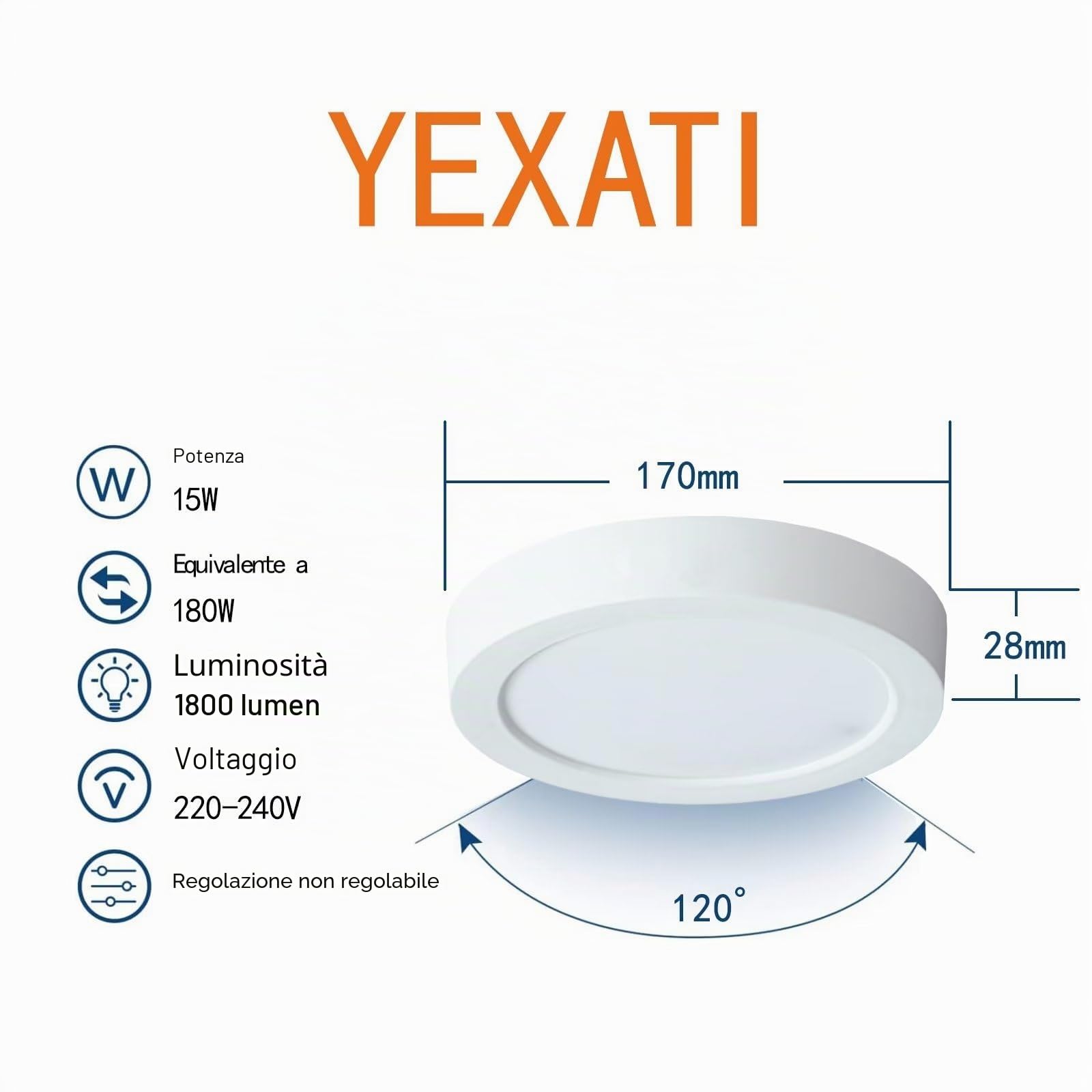 Yexati 6 Pezzi Plafonieraiera LED Soffitto 15W 1800LM, Plafoniera Superficie LED 4500K Bianco Neutro, Driver Incluso. IP44 Angolo 120 para Dormitorio Cocina Salon Baño Comedor 170 * 28Hmm