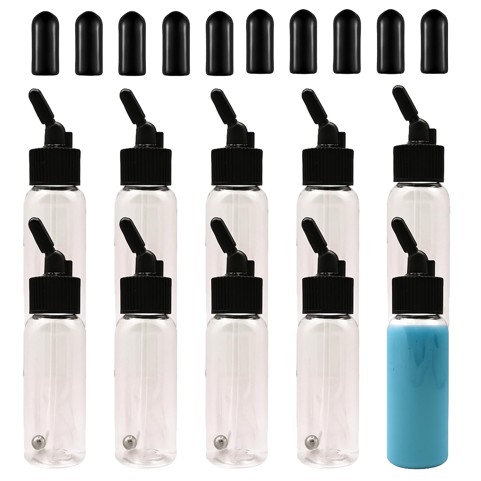 10 Pack 30ML Airbrush Plastic Bottles Jars with caps for Dual- Action Siphon Suction Feed Airbrush