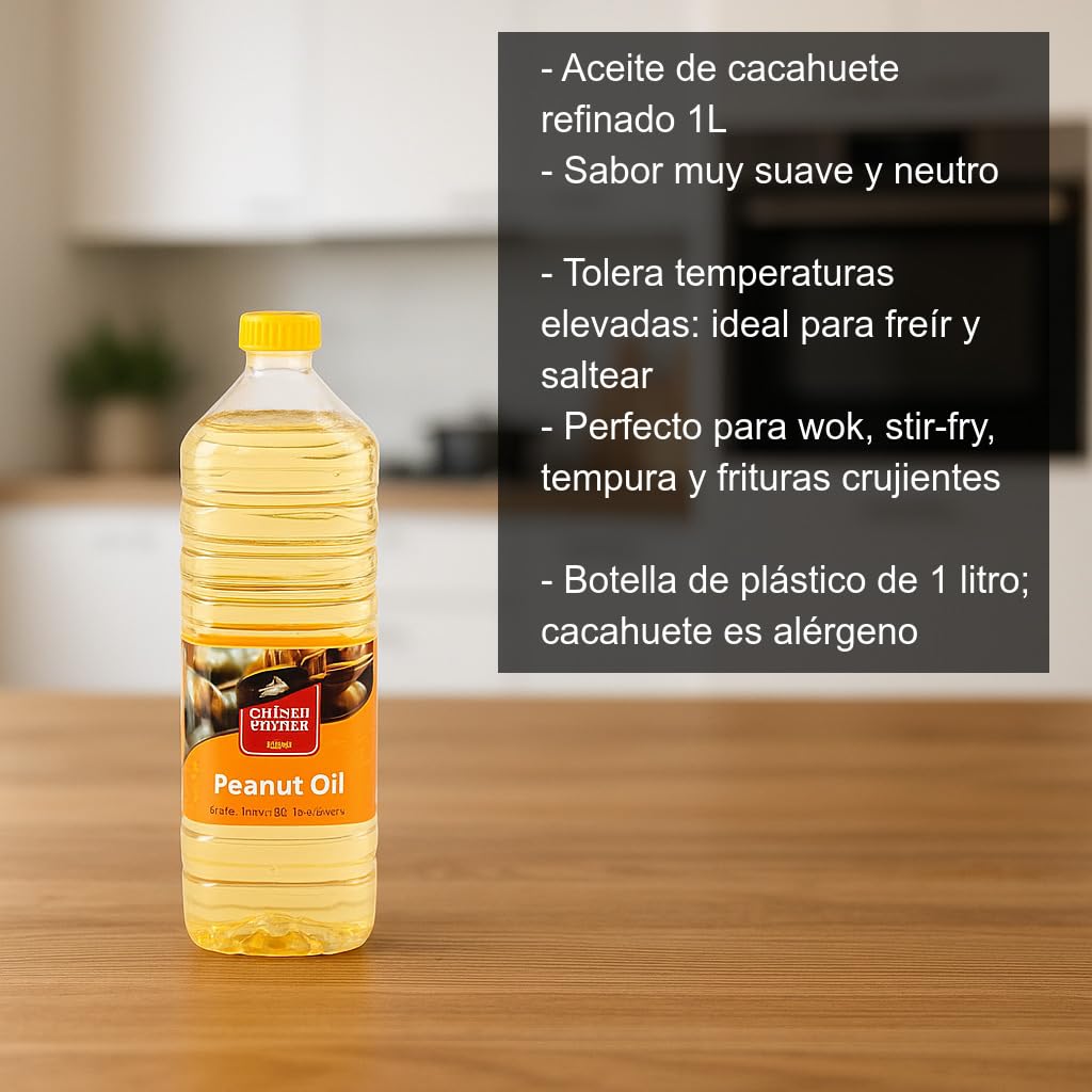 Cocinista Aceite de cacahuete refinado 2 x 1L para freír y wok, sabor suave y neutro, alta tolerancia al calor, ideal para cocina asiática, salteados y frituras crujientes