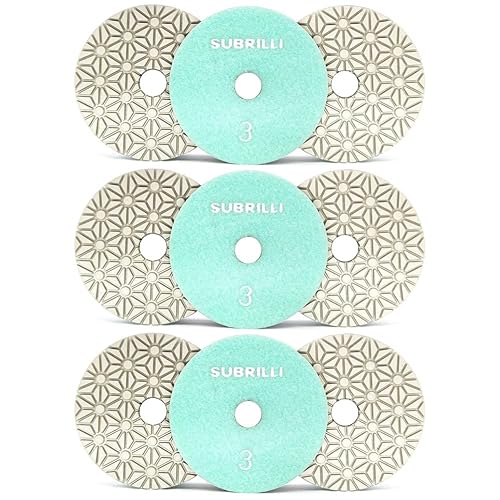 SUBRILLI Almohadillas de pulido de diamante de 3 pasos secohúmedo de 4 pulgadas, 9 piezas, paso 3 para hormigón de cuarzo de mármol de granito